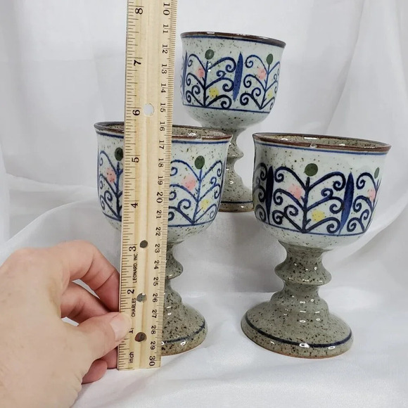 VTG Otagiri Stoneware Pottery Chalice Pedestal Goblet MCM Wine 3 Goblets - Picture 10 of 10
